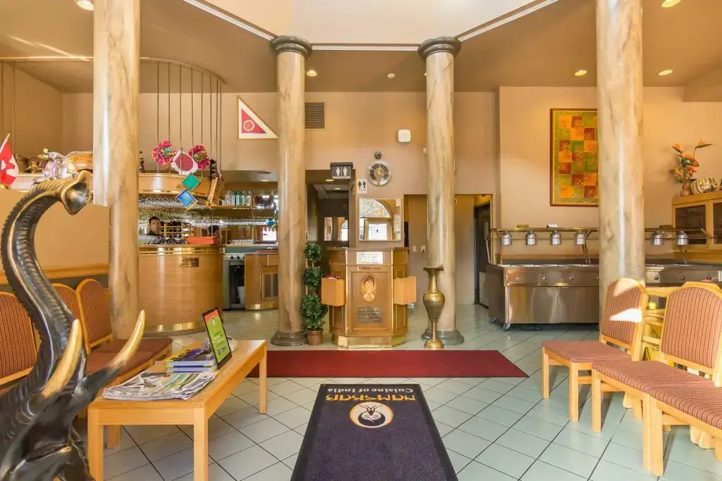Namskar entrance, reception, bar, and buffet area